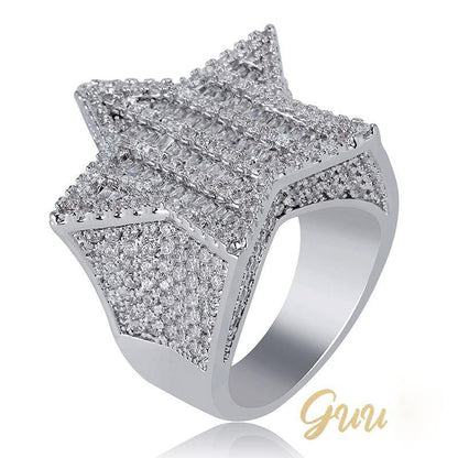 18K Gold-Plated Micro-inlay AAA CZ Pentagram Ring