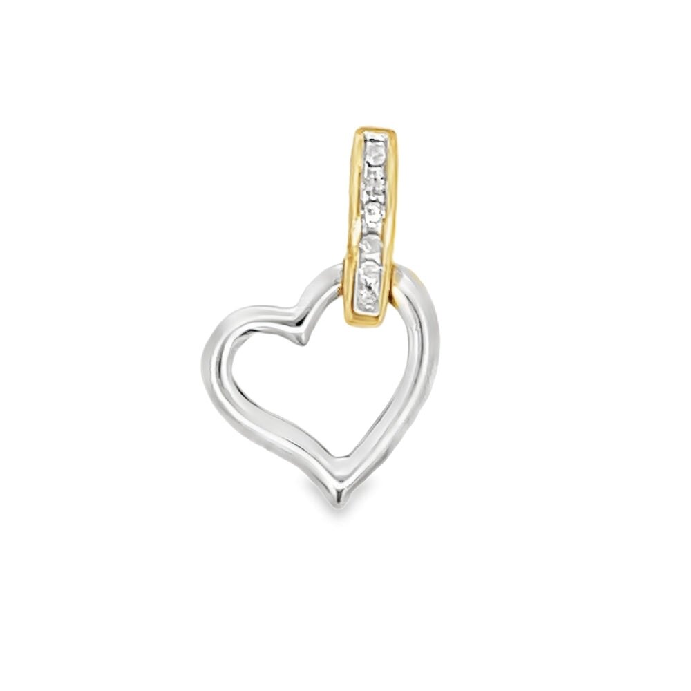 Dangling Heart 2 Tone Diamond Pendant 10K Gold