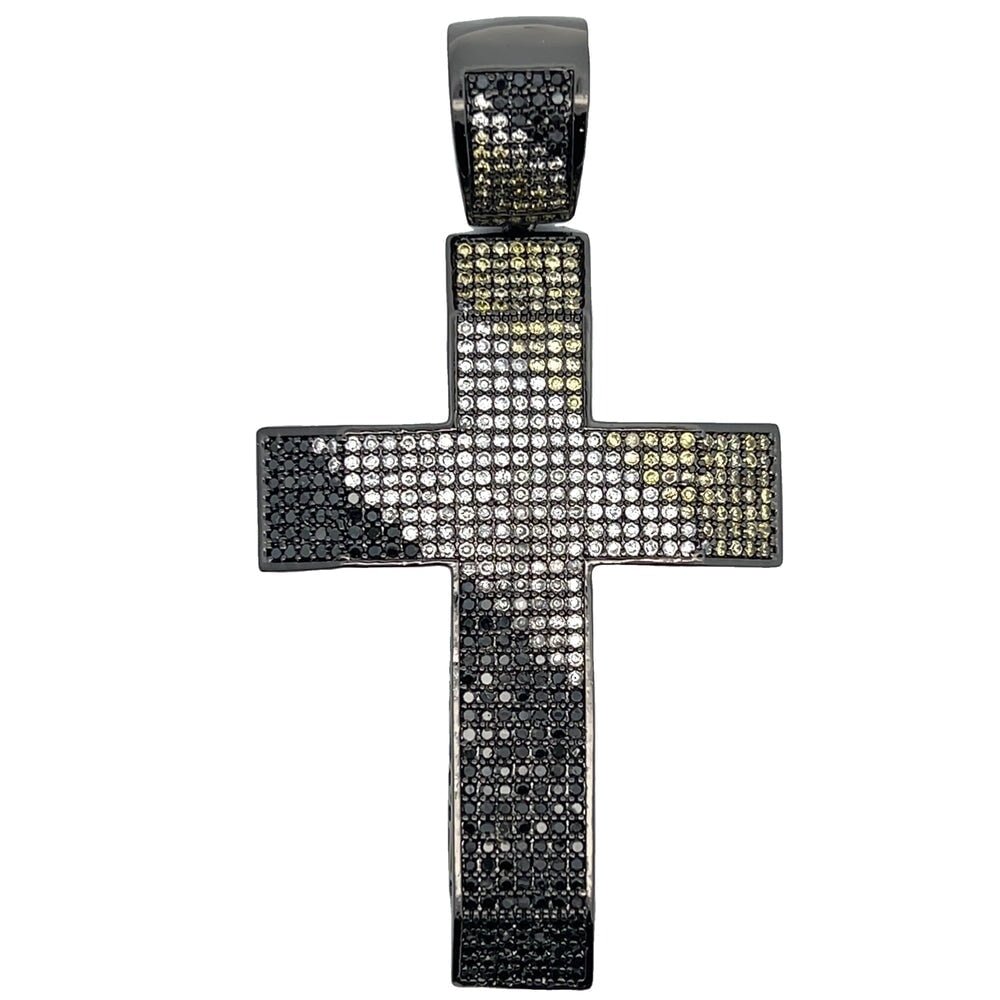 Diagonal 3 Color Cross CZ Iced Out Pendant