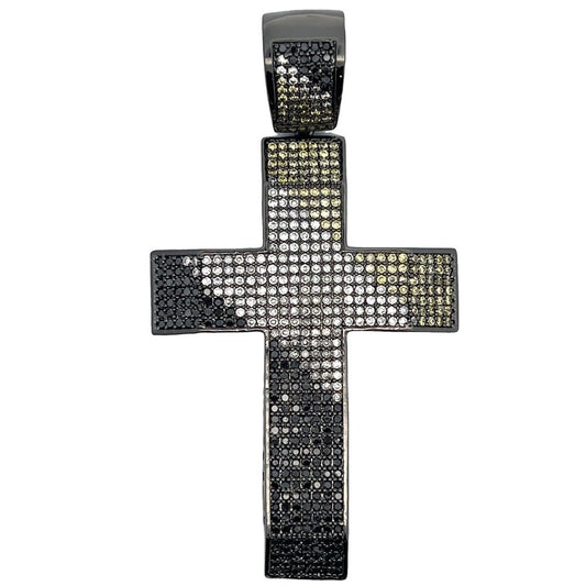 Diagonal 3 Color Cross CZ Iced Out Pendant