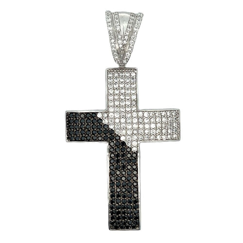 Diagonal Black & White CZ Iced Out Pendant