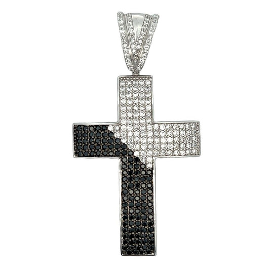 Diagonal Black & White CZ Iced Out Pendant