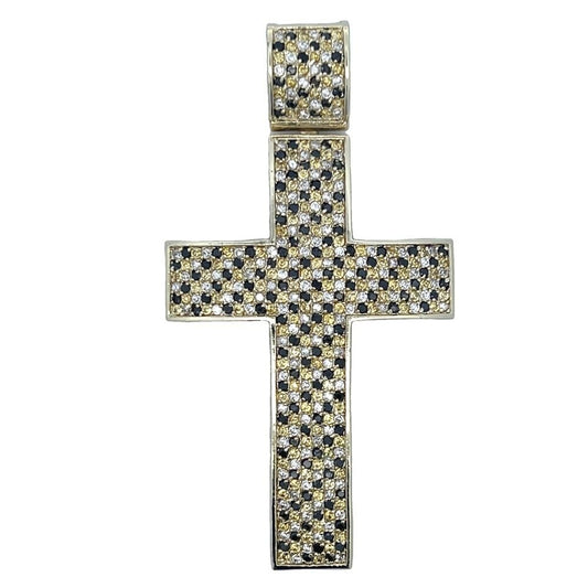 Diagonal White & Black & Yellow CZ Cross Iced Out Pendant