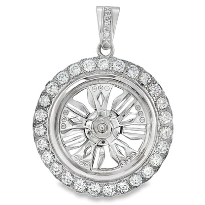 Diam Spoke Spinner Rim CZ Pendant .925 Sterling Silver