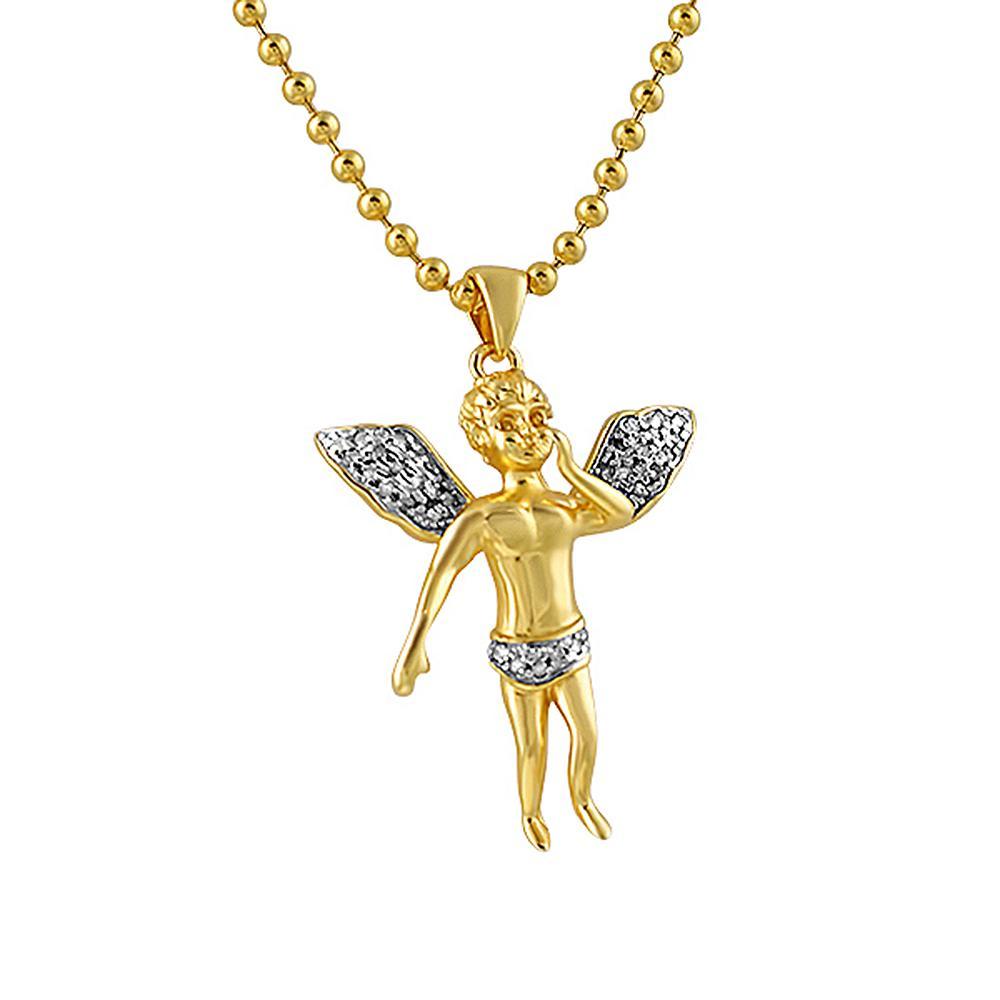 Diamond Micro Cherub Angel .45cttw Gold .925 Sterling Silver Pendant