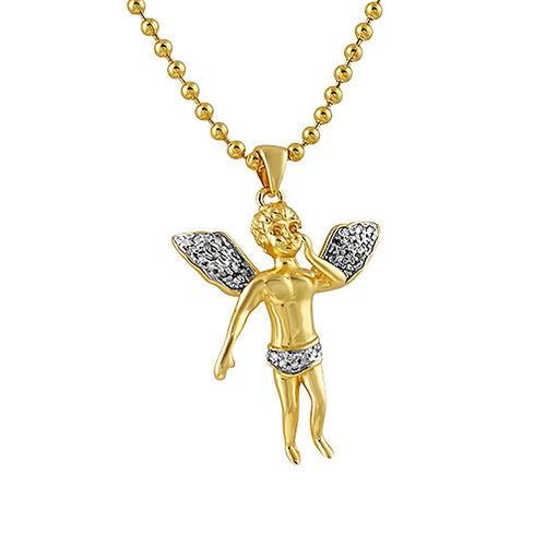 Diamond Micro Cherub Angel .45cttw Gold .925 Sterling Silver Pendant
