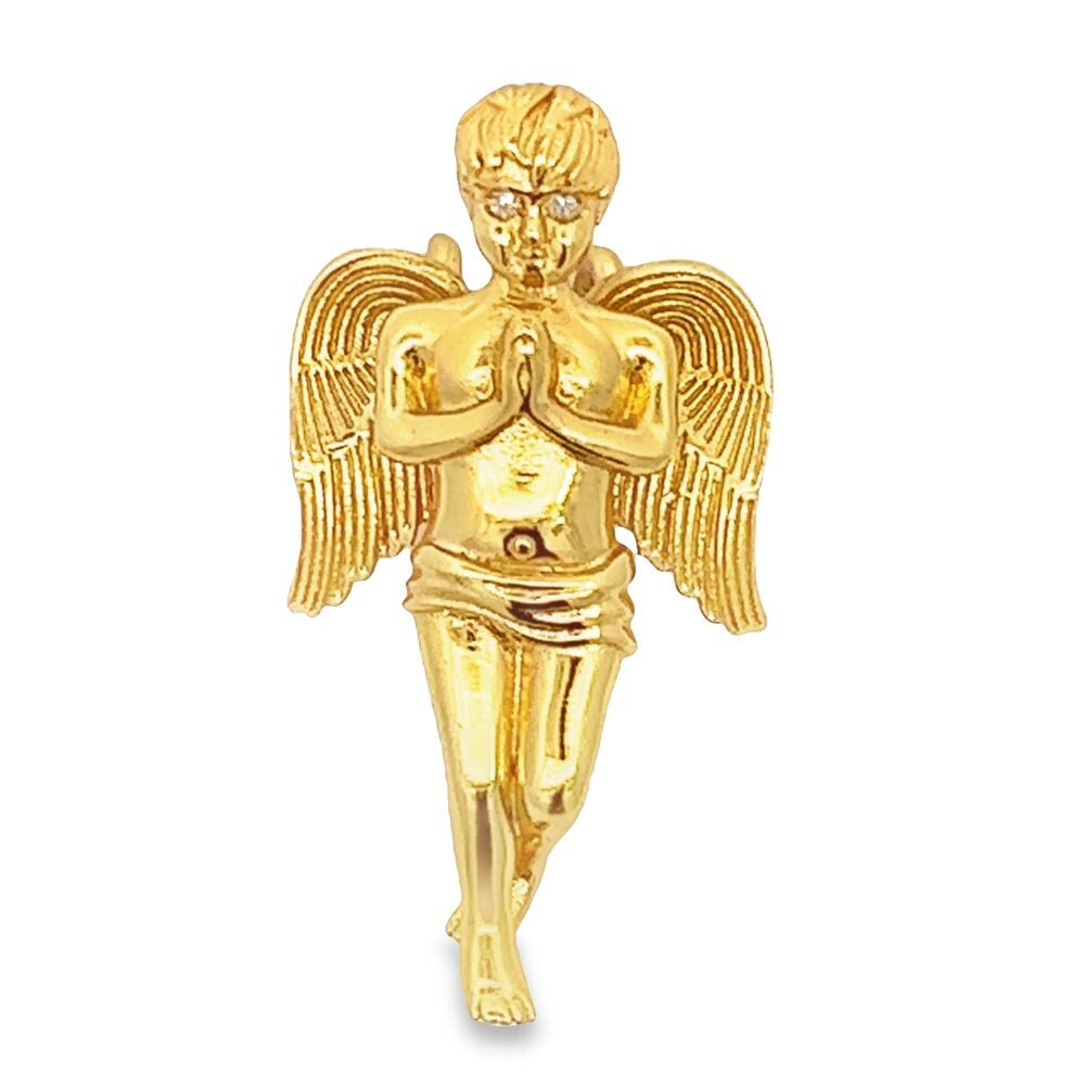 Diamond Micro Praying Cherub Angel Gold .925 Sterling Silver Pendant