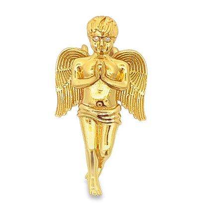 Diamond Micro Praying Cherub Angel Gold .925 Sterling Silver Pendant
