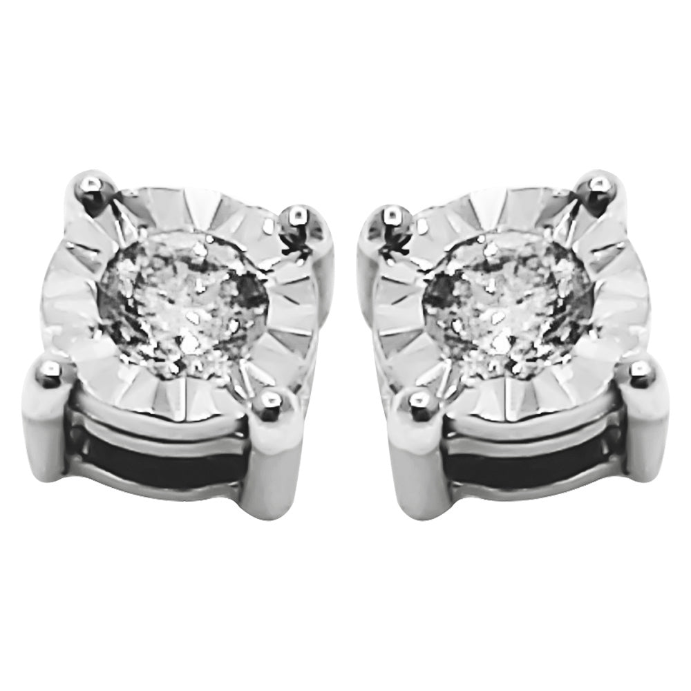 Diamond Stud Earrings Miracle Setting 10K White or Yellow Gold