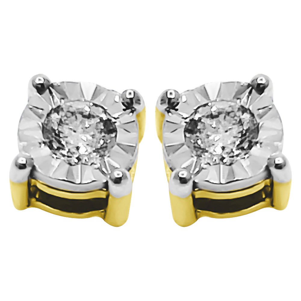 Diamond Stud Earrings Miracle Setting 10K White or Yellow Gold