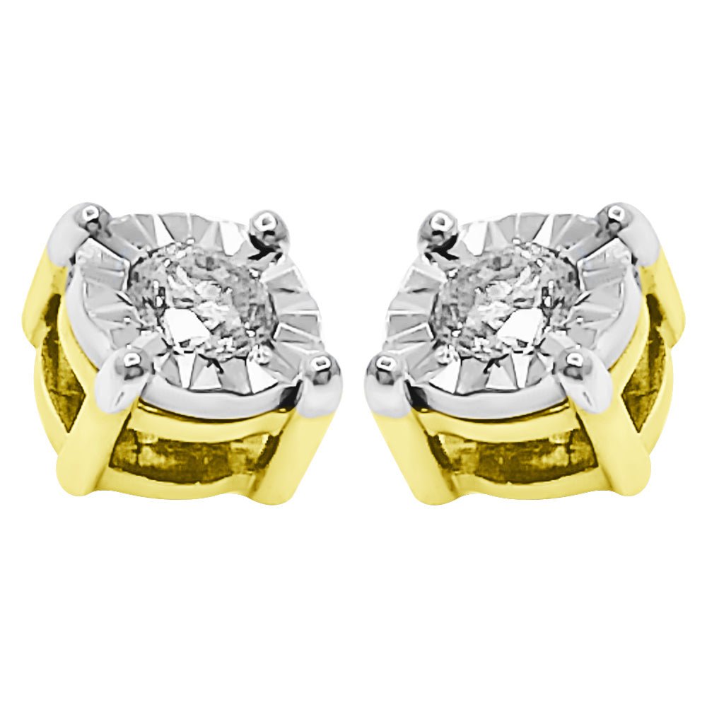 Diamond Stud Earrings Miracle Setting 10K White or Yellow Gold
