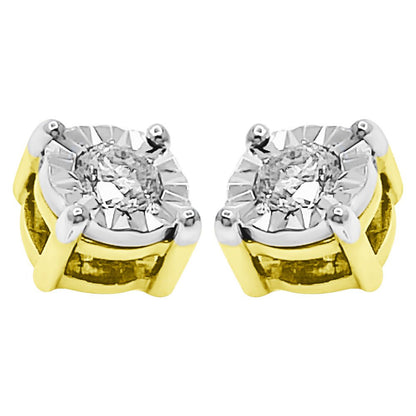 Diamond Stud Earrings Miracle Setting 10K White or Yellow Gold