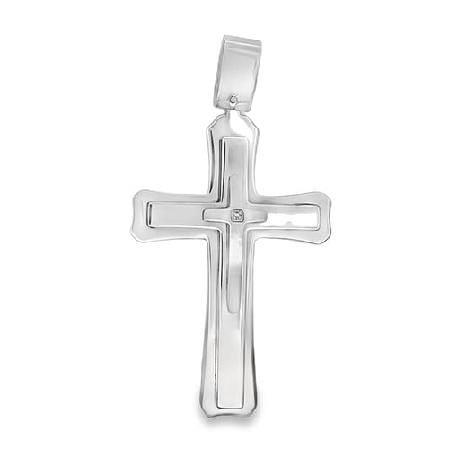 Diamond Triple Layer Cross Pendant Stainless Steel