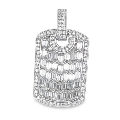 Dog Tag Baguette 7.34cttw VVS Moissanite Pendant .925 Sterling Silver