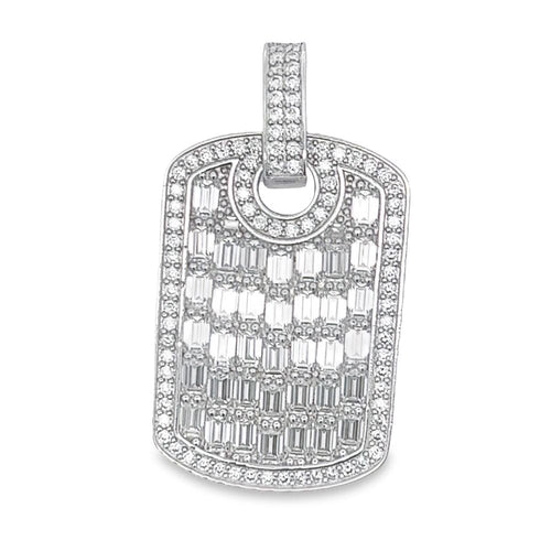 Dog Tag Baguette 7.34cttw VVS Moissanite Pendant .925 Sterling Silver