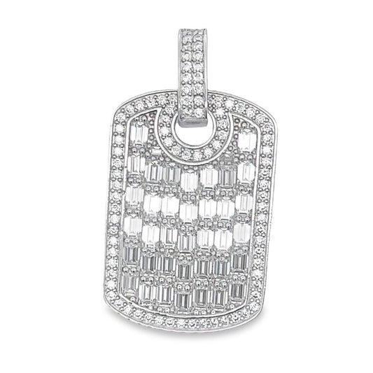 Dog Tag Baguette 7.34cttw VVS Moissanite Pendant .925 Sterling Silver