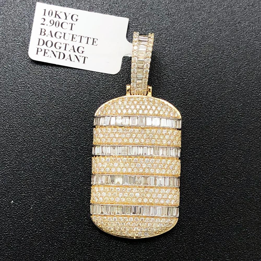 Dog Tag Baguette Diamond Pendant 2.90cttw 10K Yellow Gold