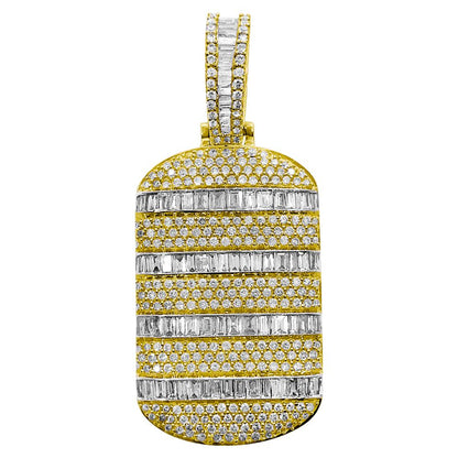 Dog Tag Baguette Diamond Pendant 2.90cttw 10K Yellow Gold