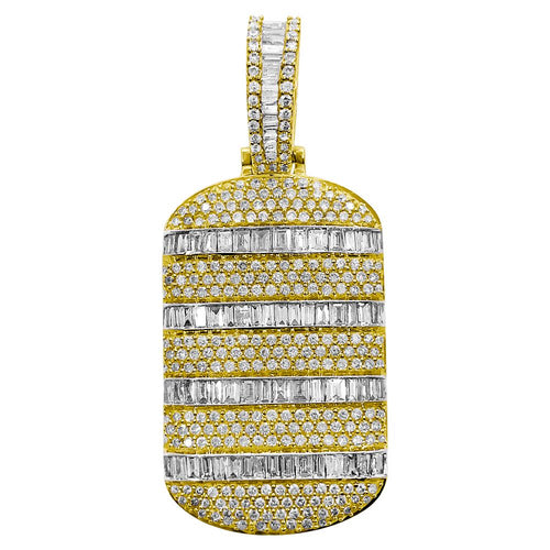 Dog Tag Baguette Diamond Pendant 2.90cttw 10K Yellow Gold