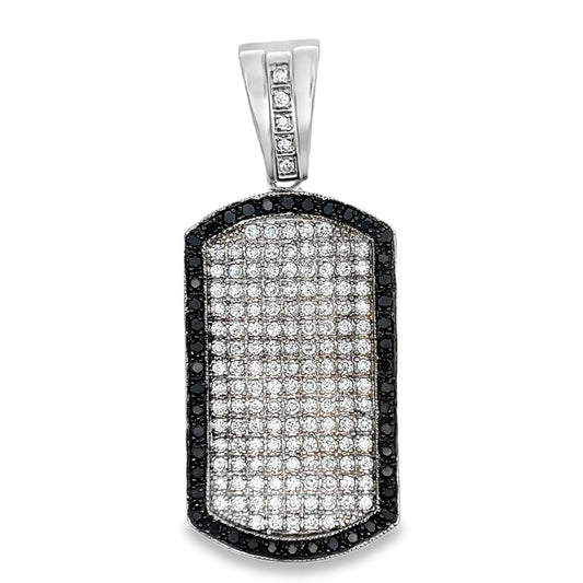 Dog Tag Black Border CZ Pendant .925 Sterling Silver