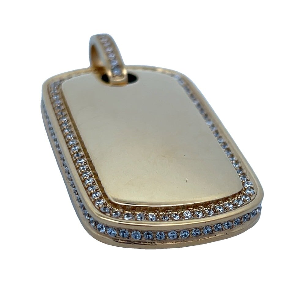 Dog Tag CZ Iced Out Pendant Stainless Steel