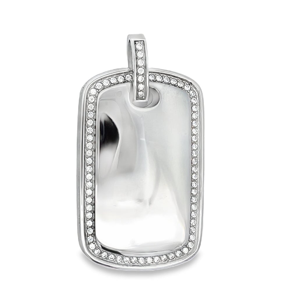 Dog Tag CZ Iced Out Pendant Stainless Steel