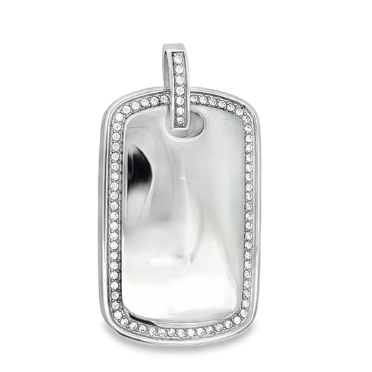 Dog Tag CZ Iced Out Pendant Stainless Steel