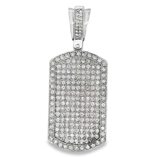 Dog Tag CZ Pendant .925 Sterling Silver