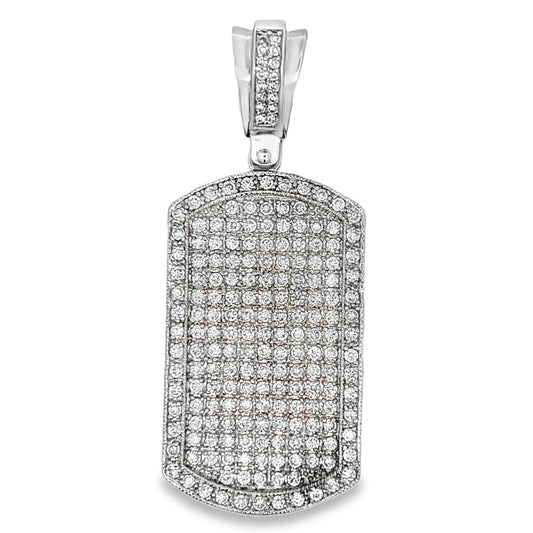Dog Tag CZ Pendant .925 Sterling Silver