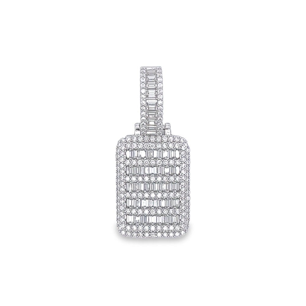 Dog Tag Mini Baguette VVS Moissanite Pendant .925 Sterling Silver