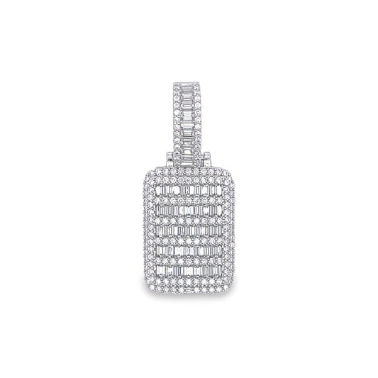 Dog Tag Mini Baguette VVS Moissanite Pendant .925 Sterling Silver