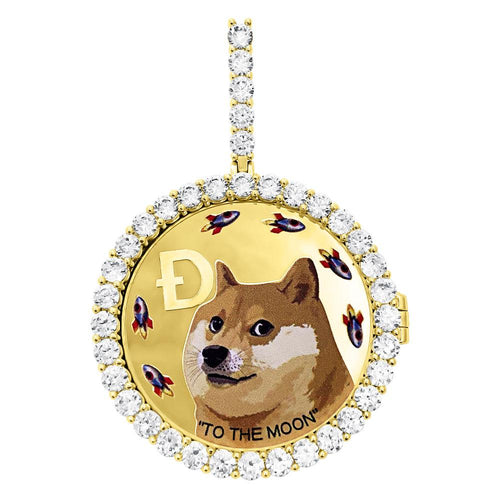 Dogecoin Coin Iced Out Frame Pendant V5