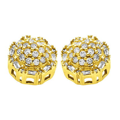 Domed Baguette Circle Diamond Earrings .33cttw 10K Yellow Gold