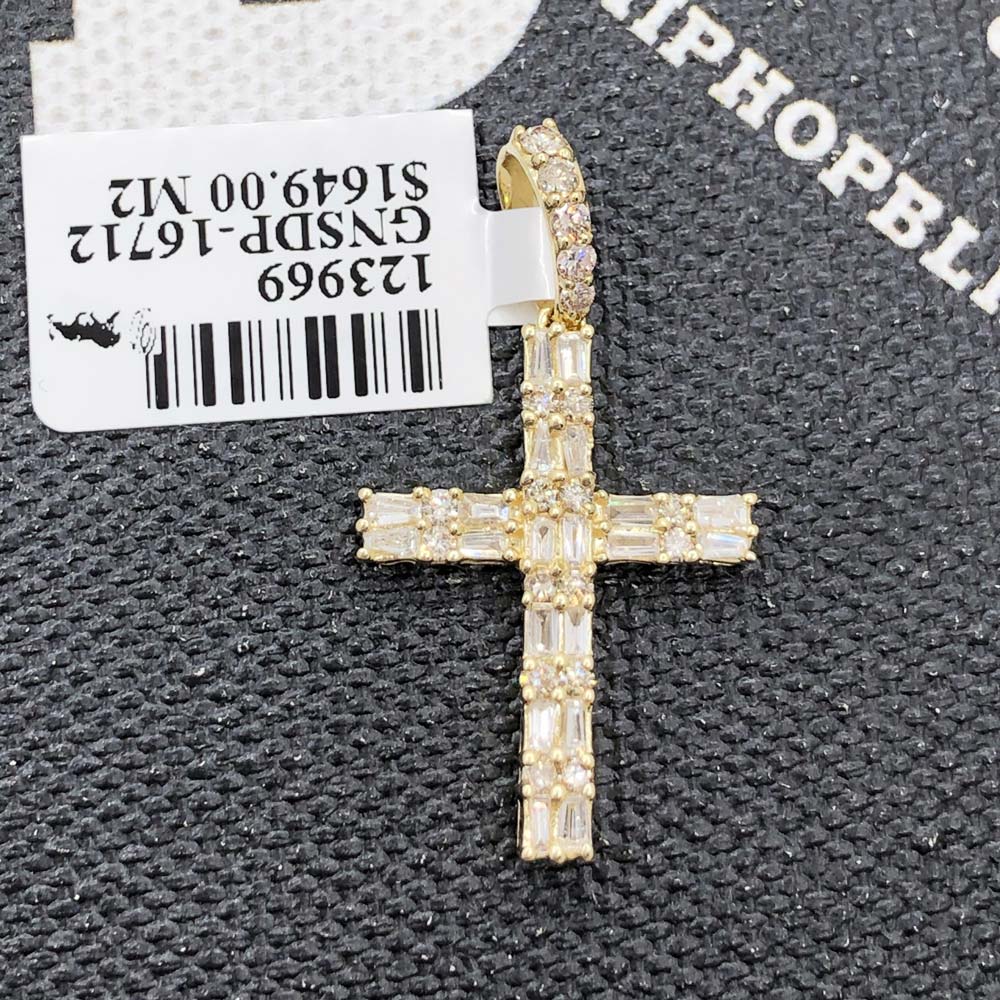 Double Baguette Cross Diamond Pendant .58cttw 10K Yellow Gold