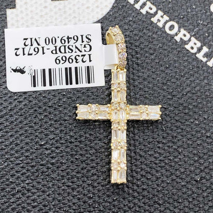 Double Baguette Cross Diamond Pendant .58cttw 10K Yellow Gold