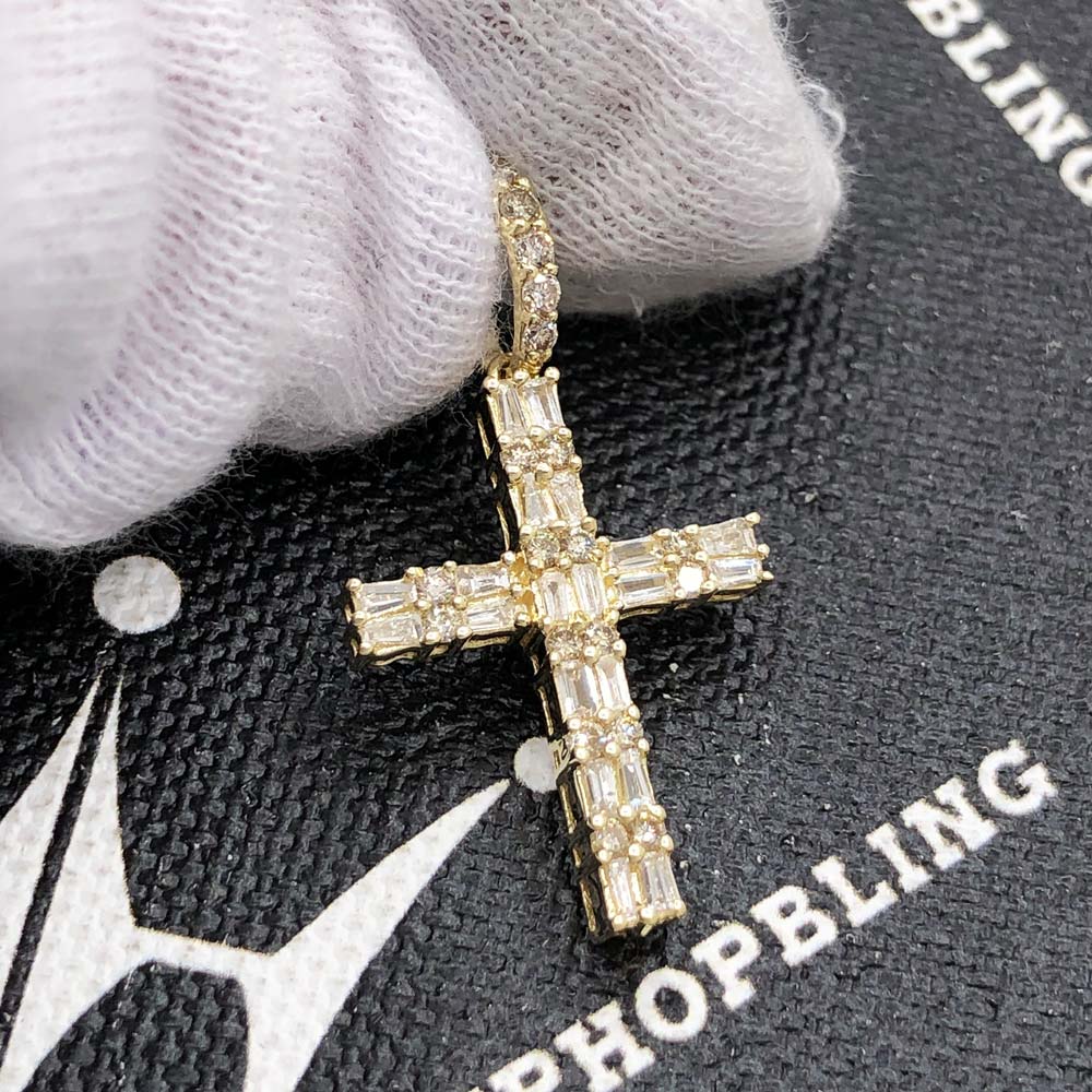 Double Baguette Cross Diamond Pendant .58cttw 10K Yellow Gold