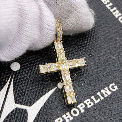 Double Baguette Cross Diamond Pendant .58cttw 10K Yellow Gold