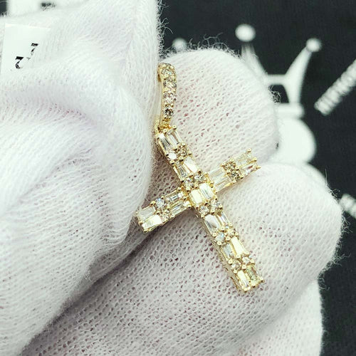 Double Baguette Cross Diamond Pendant .58cttw 10K Yellow Gold