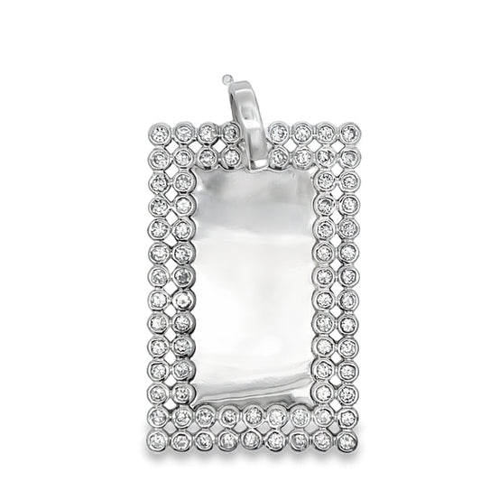 Double Bezel Dog Tag CZ Pendant .925 Sterling Silver