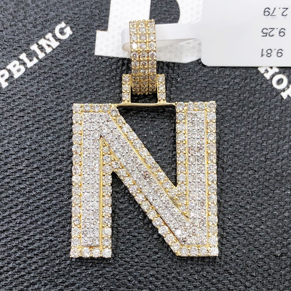 Double Block Letter Initial Diamond Pendant 10K Yellow Gold