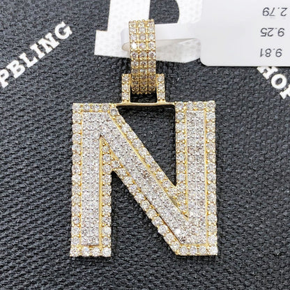 Double Block Letter Initial Diamond Pendant 10K Yellow Gold