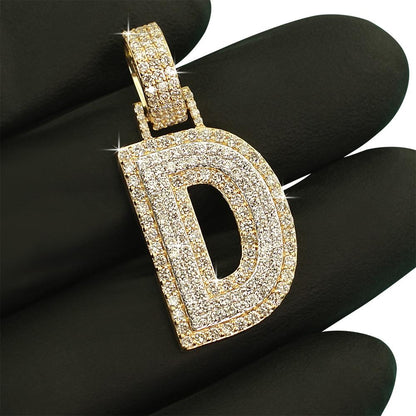 Double Block Letter Initial Diamond Pendant 10K Yellow Gold
