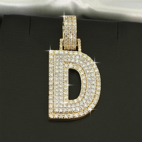Double Block Letter Initial Diamond Pendant 10K Yellow Gold