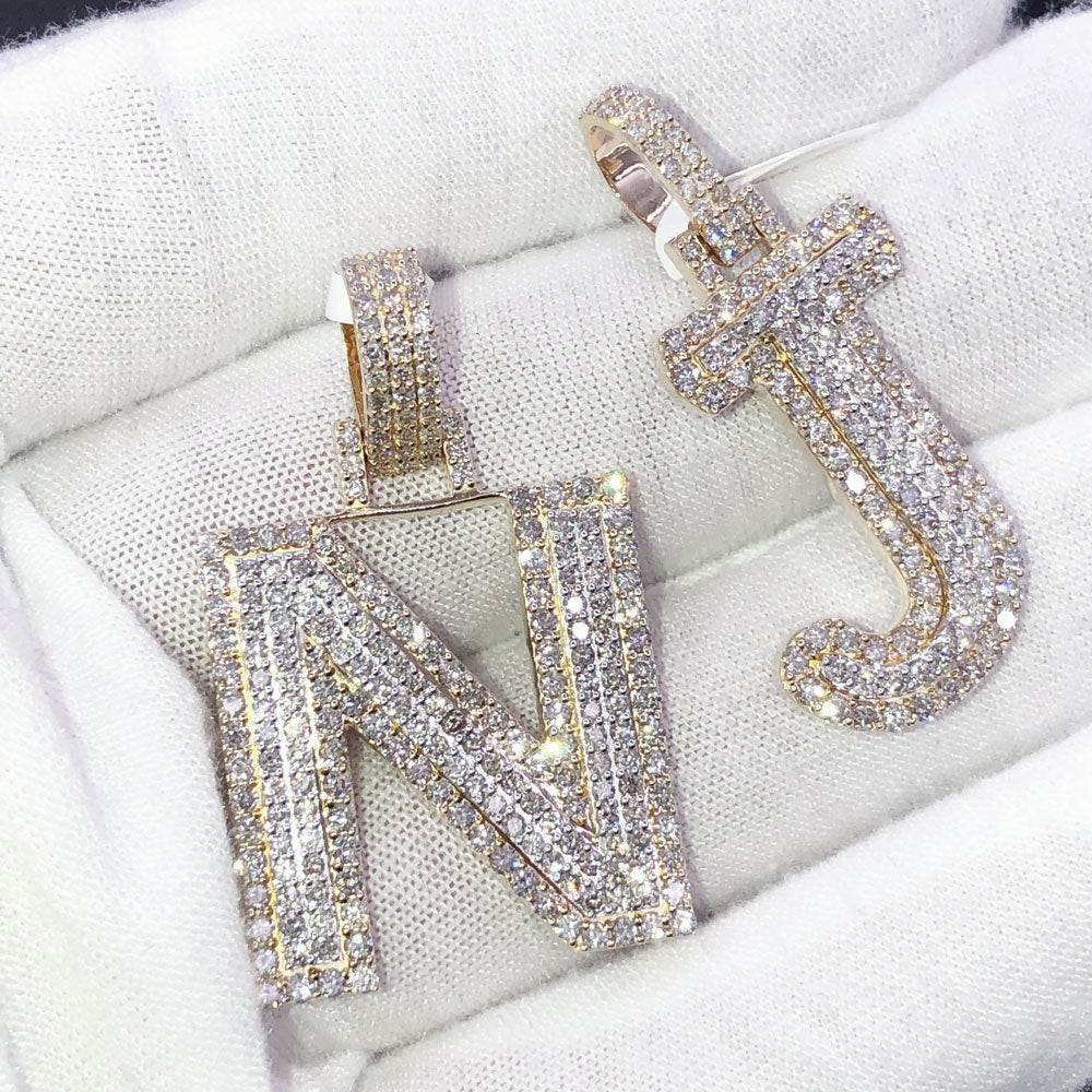 Double Block Letter Initial Diamond Pendant 10K Yellow Gold