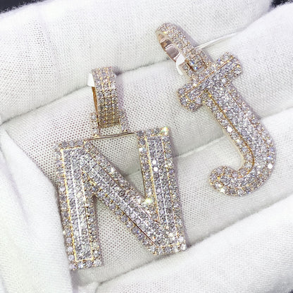 Double Block Letter Initial Diamond Pendant 10K Yellow Gold