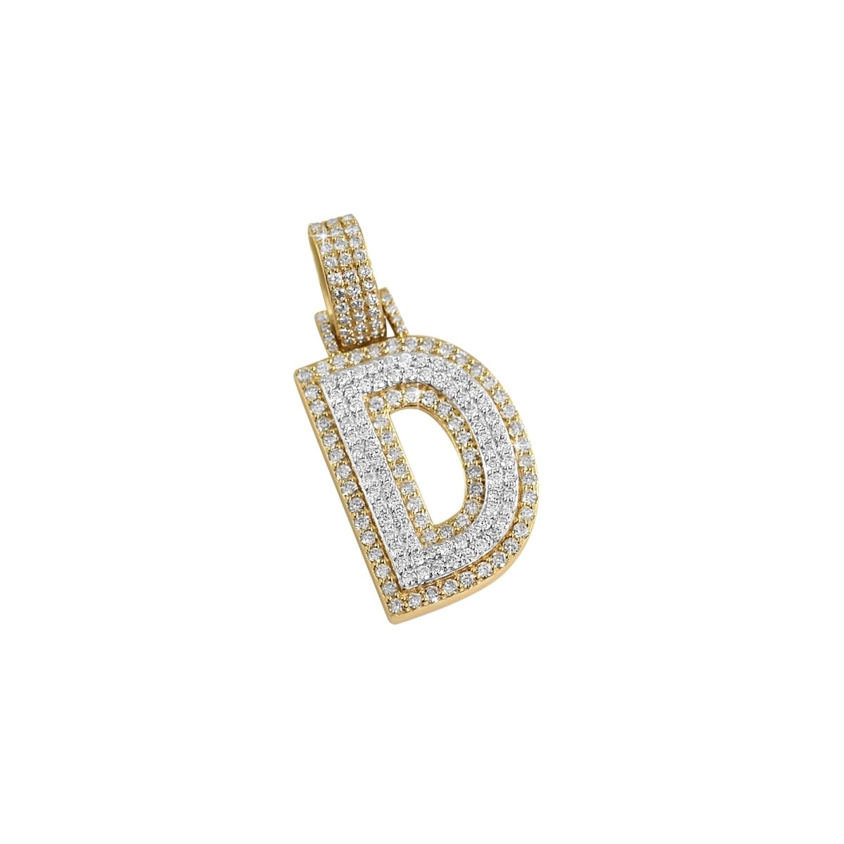 Double Block Letter Initial Diamond Pendant 10K Yellow Gold