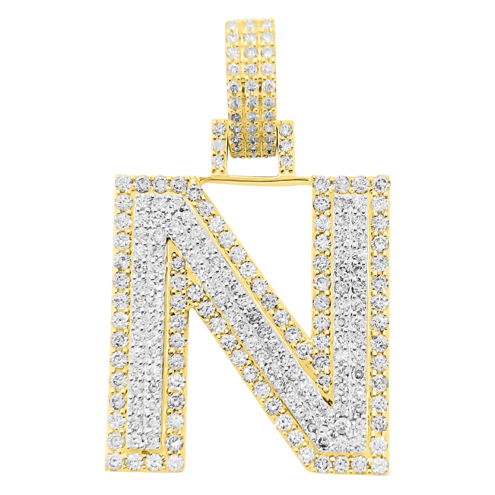 Double Block Letter Initial Diamond Pendant 10K Yellow Gold