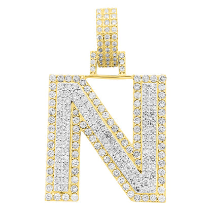 Double Block Letter Initial Diamond Pendant 10K Yellow Gold