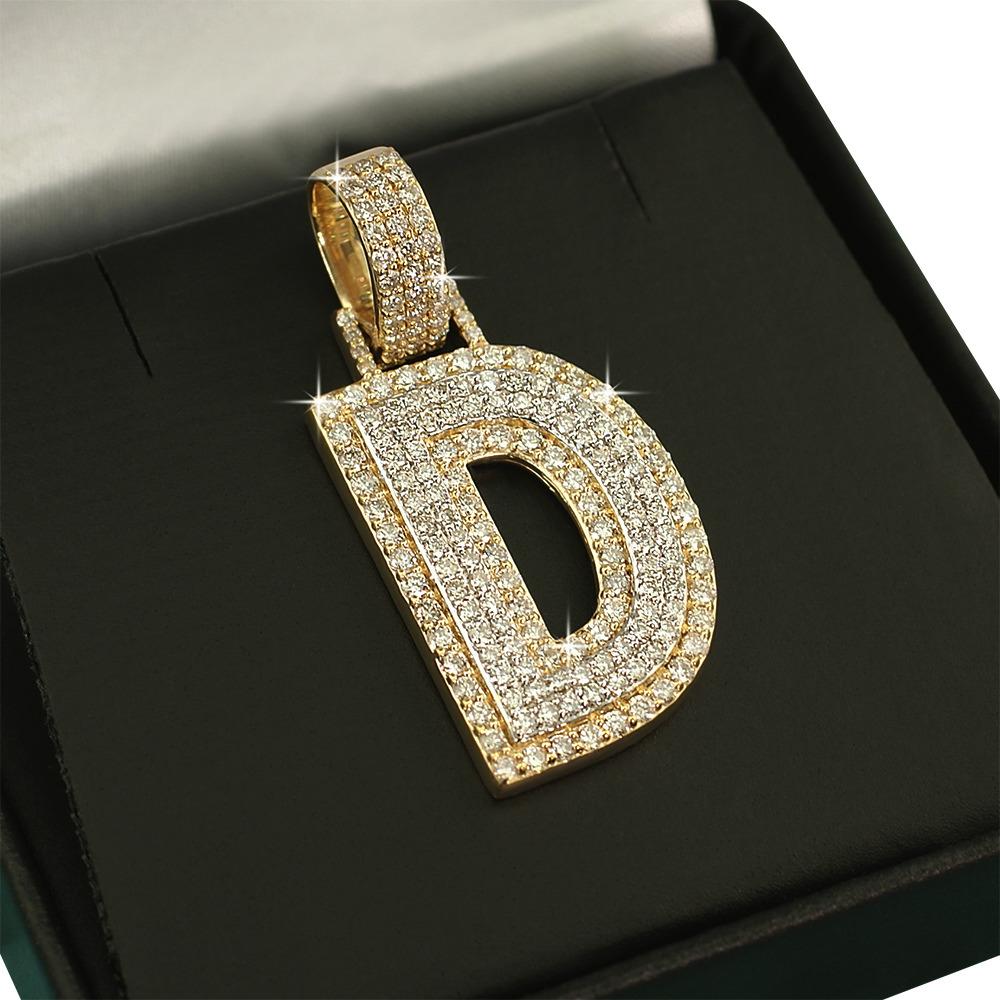 Double Block Letter Initial Diamond Pendant 10K Yellow Gold