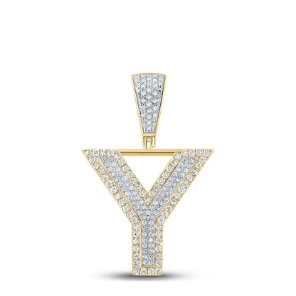 Double Block Letter Initial Diamond Pendant A-Z 10K Yellow Gold